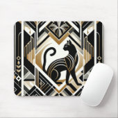Moderne Abstracte decoratieve zwarte kat mousepad Muismat (Met muis)