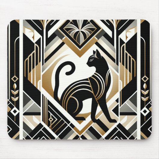 Moderne Abstracte decoratieve zwarte kat mousepad Muismat (Voorkant)