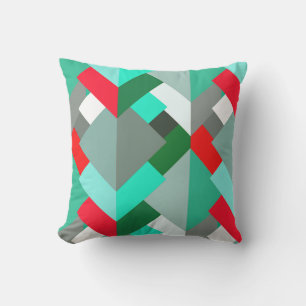 Moderne Abstracte driehoeken, Turquoise, Red en Gr Buitenkussen