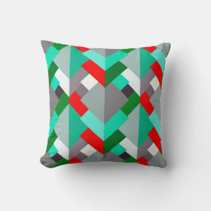 Moderne Abstracte driehoeken, Turquoise, Red en Gr Kussen