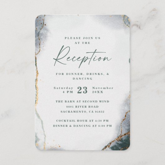 Moderne Abstracte Eucalyptus Groene Trouwreceptie Informatiekaartje (Voorkant)