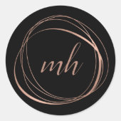 Moderne Abstracte Faux Roos Gold Monogram Logo Ronde Sticker (Voorkant)