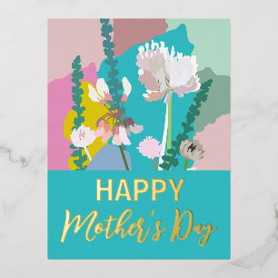 Moderne Abstracte Floral Happy Moederdag Folie Feestdagen Briefkaart