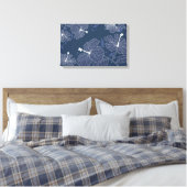 Moderne Abstracte Floral in Navy Blue Canvas Afdruk (Insitu (Slaapkamer))
