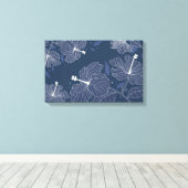 Moderne Abstracte Floral in Navy Blue Canvas Afdruk (Insitu (Houten vloer))