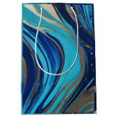 Moderne Abstracte Flow Art-Blue en Gold- Medium Cadeauzakje (Voorkant)