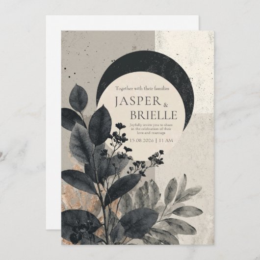 Moderne Abstracte Foliage Wedding Kaart (Voorkant / Achterkant)