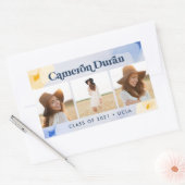 Moderne abstracte fotocollage afstuderen goudblauw rechthoekige sticker (Envelop)