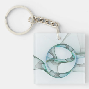 Moderne Abstracte Fractale Kunst Blauw Turkoois Gr Sleutelhanger