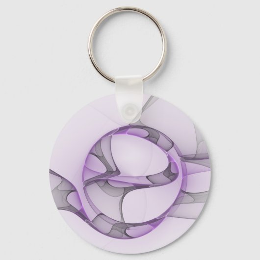 Moderne Abstracte Fractale Kunst Lavendelgrijs Sleutelhanger (Voorkant)