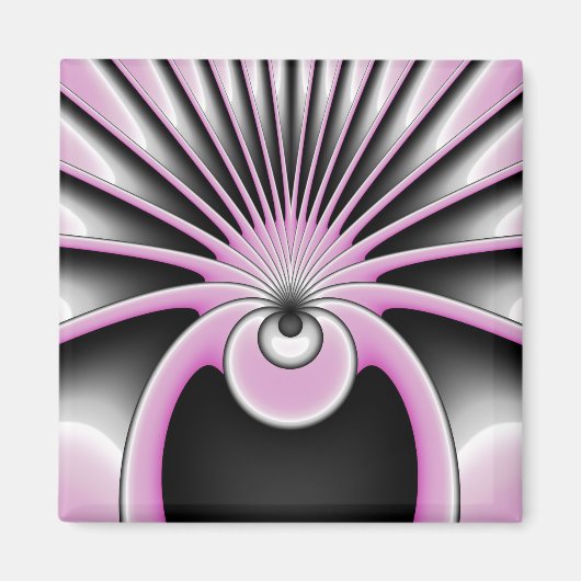 Moderne Abstracte fractale Kunst roze grijze zwart Magneet (Voorkant)