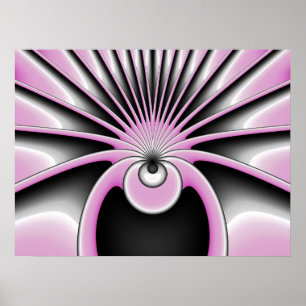 Moderne Abstracte fractale Kunst roze grijze zwart Poster