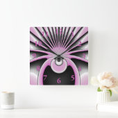 Moderne Abstracte fractale Kunst roze grijze zwart Vierkante Klok (Huis)