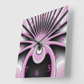 Moderne Abstracte fractale Kunst roze grijze zwart Vierkante Klok (Hoek)