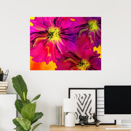 Moderne Abstracte Fuchsia (Magenta) bloemen Poster (Thuiskantoor)