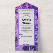 Moderne Abstracte galaxy Art Wavy Blue Chic Weddin All In One Uitnodiging (Binnen)