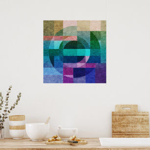 Moderne abstracte geometrische blauwe roze cirkel poster