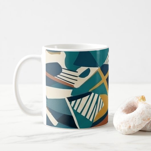 Moderne Abstracte Geometrische Kunst - Retro Teal Koffiemok (Met donut)