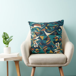 Moderne Abstracte Geometrische Kunst - Retro Teal Kussen