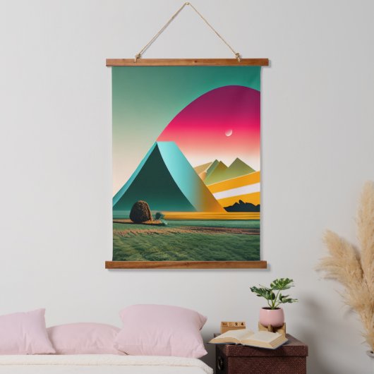 Moderne Abstracte geometrische landschapskunst lev Hangend Wandkleed (Slaapkamer)