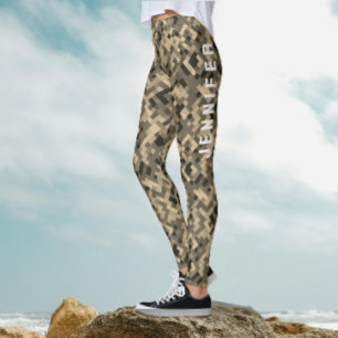 Moderne Abstracte Geometrische Monochrome Beige Pa Leggings