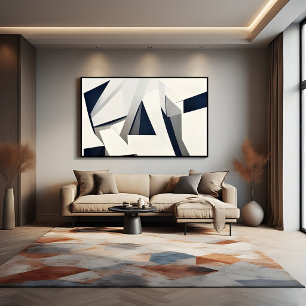 Moderne Abstracte Geometrische Navy en Wit Poster