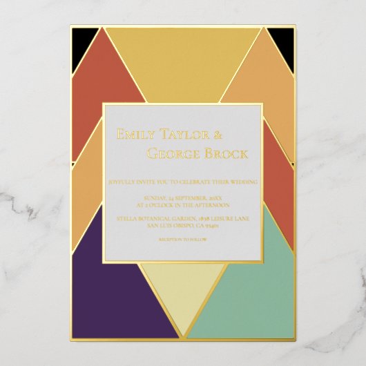 Moderne Abstracte geometrische stijlvolle bruiloft Folie Uitnodiging (Voorkant)
