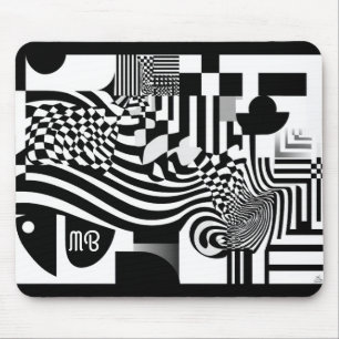 Moderne Abstracte Geometrische Zwart-Wit Patroon Muismat