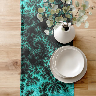 Moderne Abstracte Geometrische Zwarte Groene Fract Korte Tafelloper