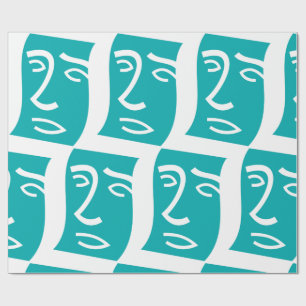 Moderne Abstracte Gezicht Lijnkunst Teal Cadeaupapier