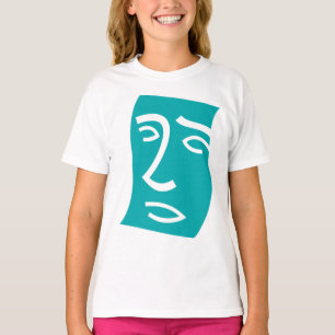 Moderne Abstracte Gezicht Lijnkunst Teal T-shirt