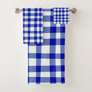 Moderne Abstracte Gingham Plaid in Bold Blue White Bad Handdoek