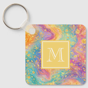 Moderne Abstracte Glitter Bloemrijke Monogram Ontw Sleutelhanger