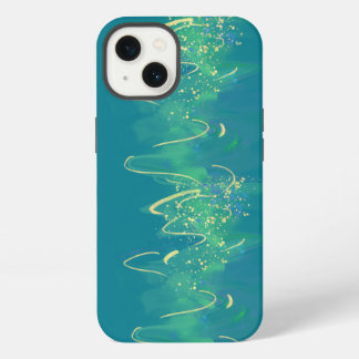 Moderne Abstracte golvende gouden lijnen turquoise iPhone 13 Hoesje