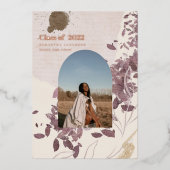 Moderne Abstracte gouden en Paarse Afstuderen foto Folie Uitnodiging