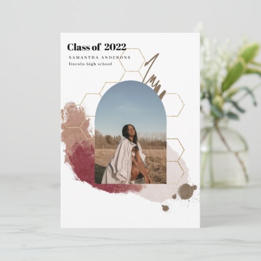 Moderne Abstracte gouden en roze Afstuderen foto's Kaart (Staand voorkant)