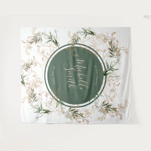 Moderne Abstracte Gouden Eucalyptus Boho Bruiloft Wandkleed (Voorkant (horizontaal))