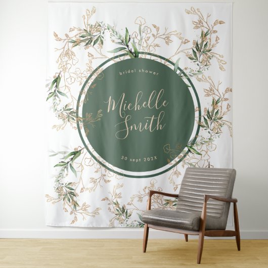 Moderne Abstracte Gouden Eucalyptus Boho Bruilofts Wandkleed (In situ)