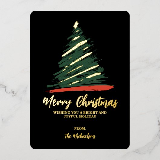 Moderne Abstracte gouden groene kerstmis Folie Feestdagenkaart (Voorkant)