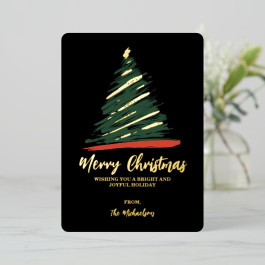 Moderne Abstracte gouden groene kerstmis Folie Feestdagenkaart (Staand Voorkant)