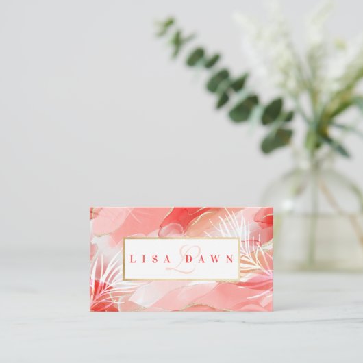 Moderne Abstracte gouden, roze en rode Waterverf i Visitekaartje (Staand voorkant)