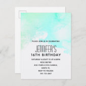 Moderne Abstracte Groene en Blauwe Waterverf Birth Uitnodiging Briefkaart (Voorkant / Achterkant)