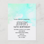 Moderne Abstracte Groene en Blauwe Waterverf Birth Uitnodiging Briefkaart (Voorkant)