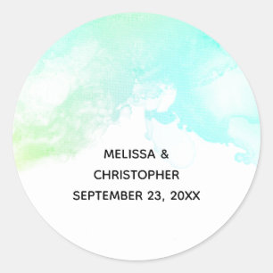Moderne Abstracte groene en blauwe Waterverf bruil Ronde Sticker