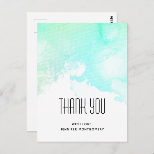 Moderne Abstracte groene en blauwe Waterverf zwemm Briefkaart (Voorkant / Achterkant)