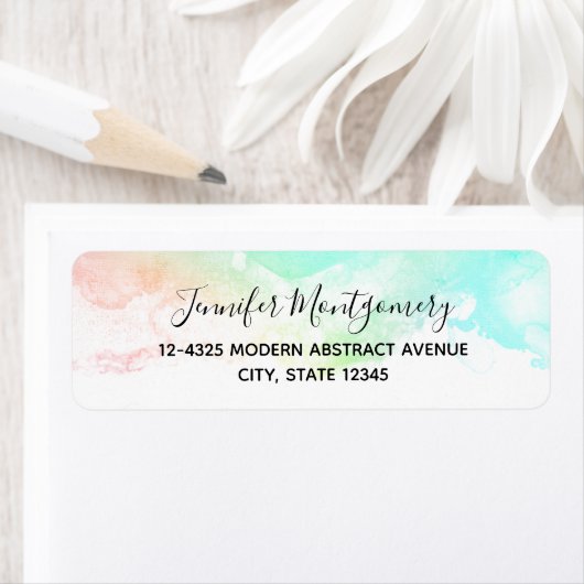 Moderne Abstracte groene en blauwe Waterverf zwemm Etiket (Insitu)