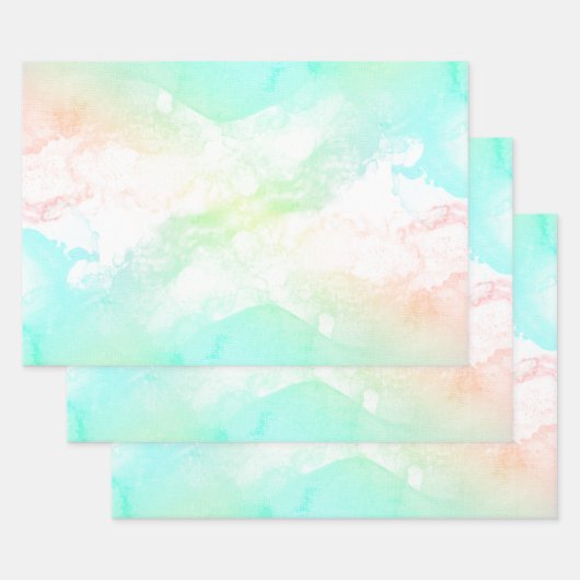 Moderne Abstracte groene en blauwe Waterverf zwemm Inpakpapier Vel (Set)