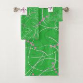Moderne Abstracte groene roze witte monogram Bad Handdoek (Insitu)