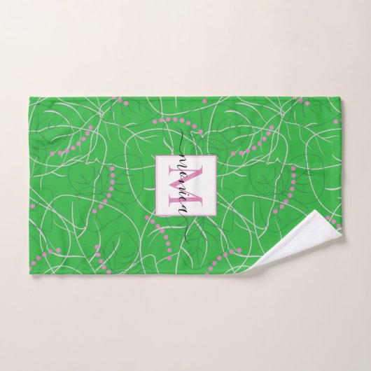 Moderne Abstracte groene roze witte monogram Bad Handdoek (Handdoek)