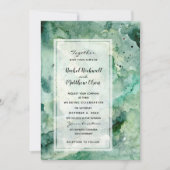 Moderne Abstracte groene Waterverf bruiloft uitnod (Voorkant)